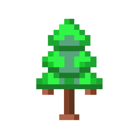 Pixel Art Evergreen Tree on Black Backgroundのイラスト素材