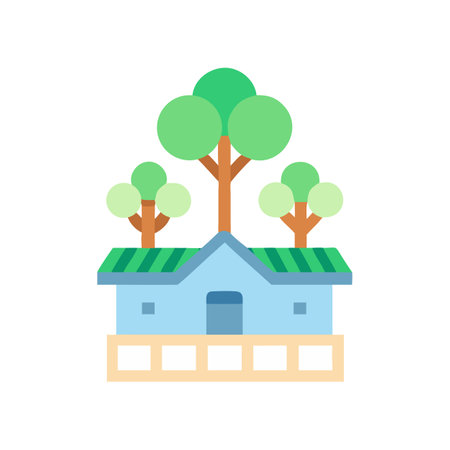 Flat design house with trees on a black backgroundのイラスト素材