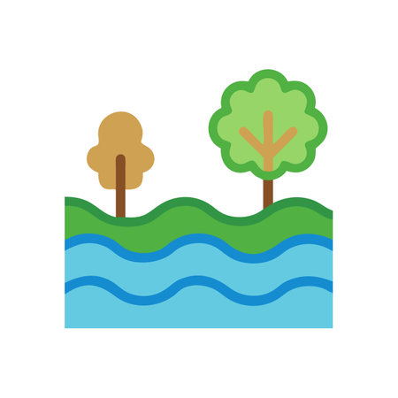 Minimalist landscape with trees and water illustrationのイラスト素材