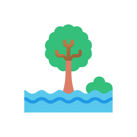 Flooded landscape with a tree in stylized formatのイラスト素材