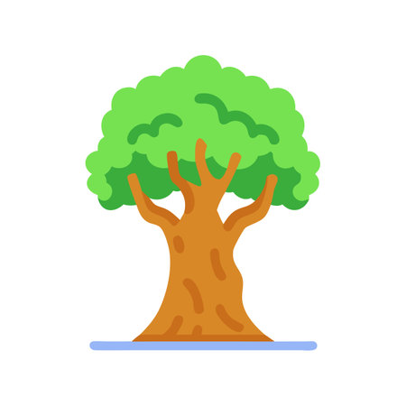 Isolated cartoon tree with green foliage and brown trunkのイラスト素材