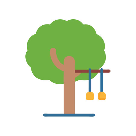 Cartoon tree with swing on black backgroundのイラスト素材