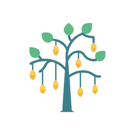 Stylized tree with hanging yellow fruits illustrationのイラスト素材