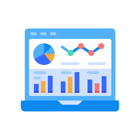 Data visualization on laptop screen displaying financial chartsのイラスト素材