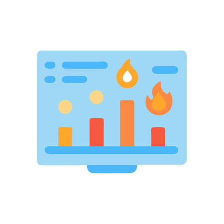 Abstract computer screen displaying financial performance with fire indicatorsのイラスト素材
