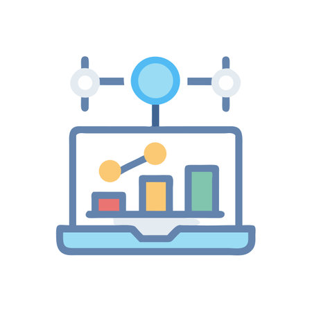 Laptop Displaying Colorful Data Chart and Network Connection Graphicのイラスト素材