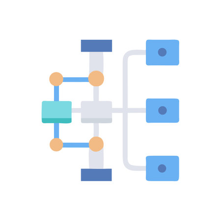 Flat design network diagram representing system architecture or data flowのイラスト素材