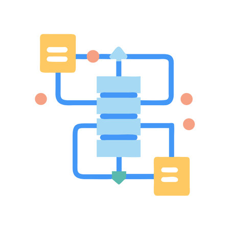 Stylized data flow diagram showing processing and information routesのイラスト素材
