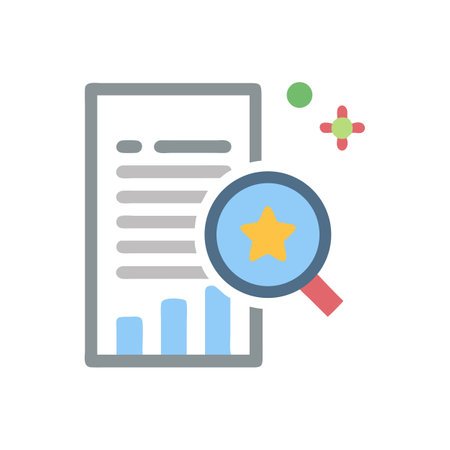 Analyzing data report with magnifying glass, business insights graphicのイラスト素材
