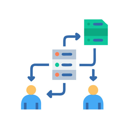 Flat vector illustration of data flow between server and usersのイラスト素材