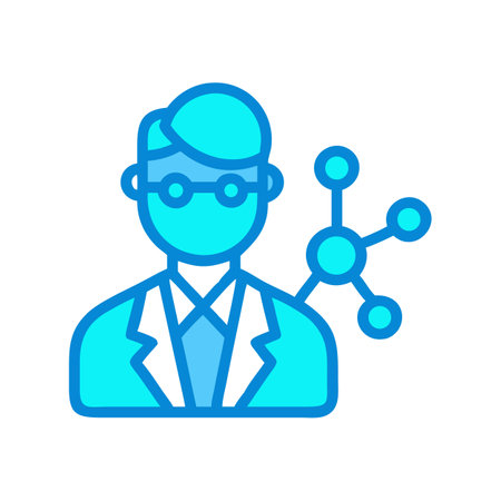 Illustration of Scientist with Molecule on Black Backgroundのイラスト素材