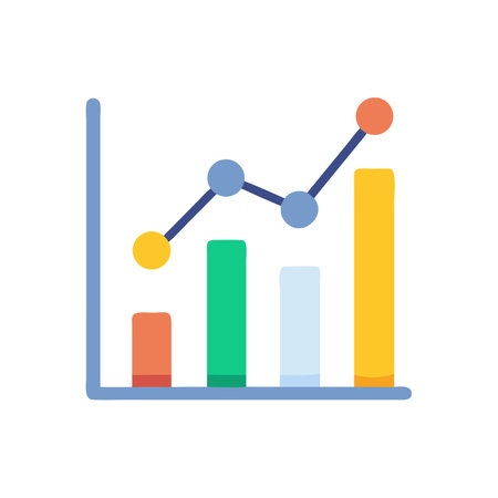 Vibrant data chart with colorful columns and lineのイラスト素材