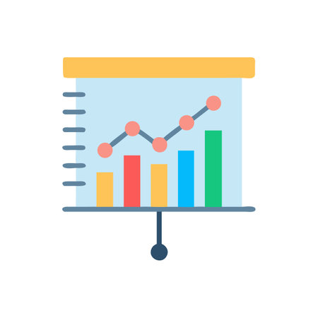 Colorful bar graph and line graph on presentation boardのイラスト素材