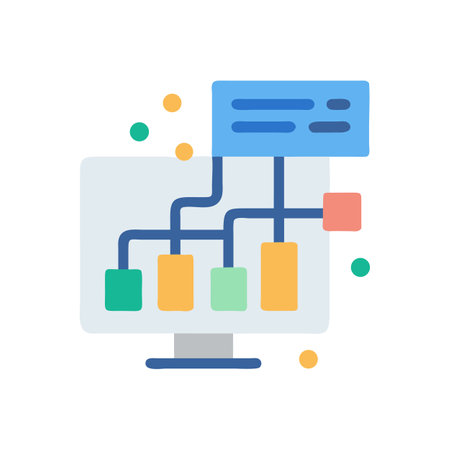 Flat design data flow illustration on computer monitor screenのイラスト素材