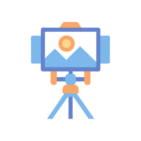 Stylized vector icon of camera with mountain and sunのイラスト素材