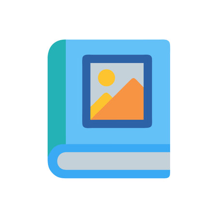 Cartoon book with a mountain landscape picture on coverのイラスト素材