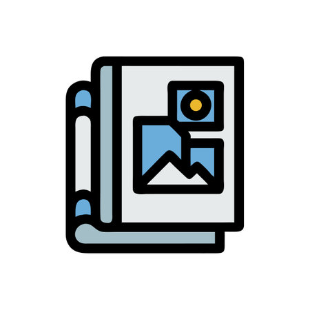 Flat vector illustration of an open book with picturesのイラスト素材