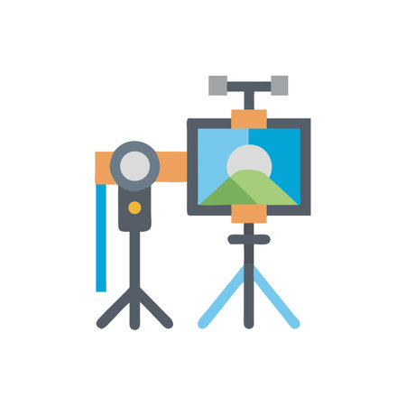 Flat illustration of camera setup with lens and monitorのイラスト素材