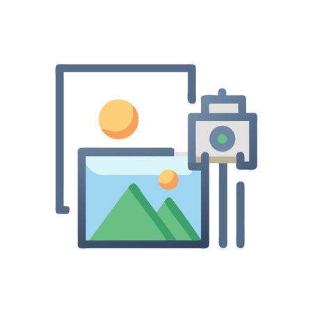 Digital camera icon composing landscape painting, modern flat design