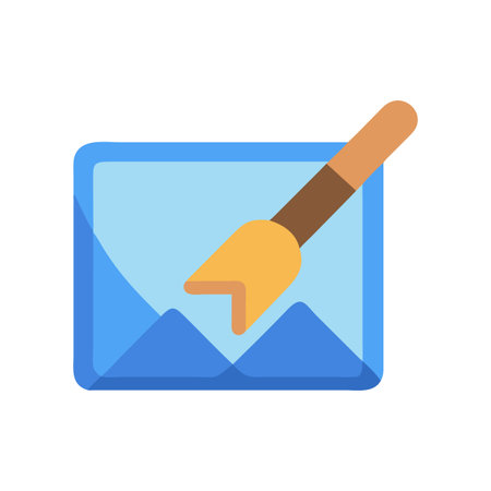 Stylized illustration of graphic design landscape within blue frameのイラスト素材