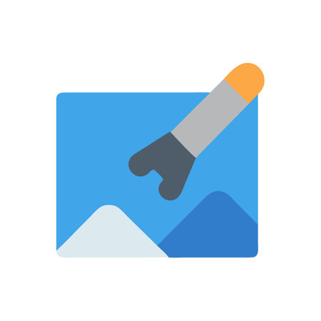 Stylized paint brush and landscape in geometric flat designのイラスト素材