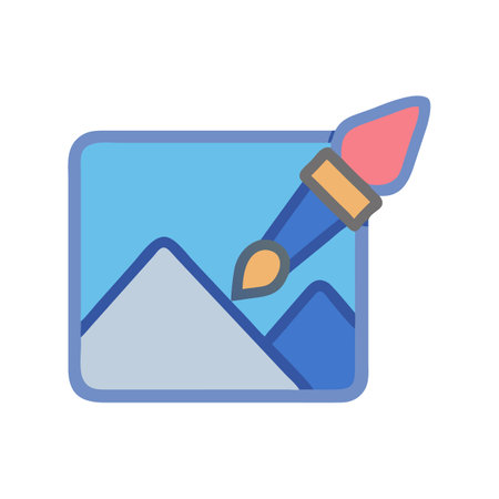 Digital painting application with brush icon and landscape imageのイラスト素材