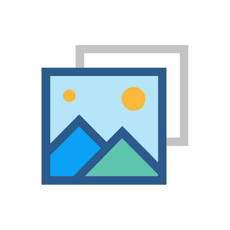 Stylized image icon featuring mountain landscape and geometric sunのイラスト素材