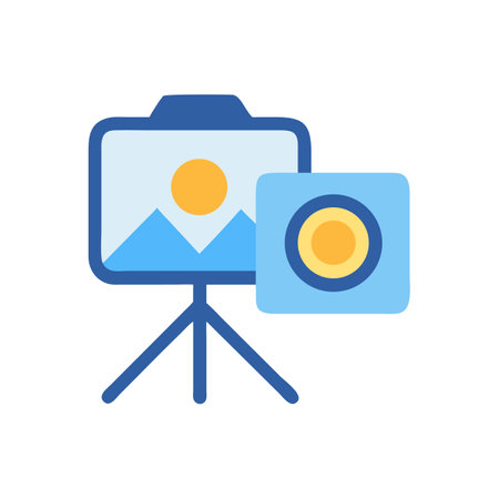 Flat presentation of landscape with sun behind mountains icon