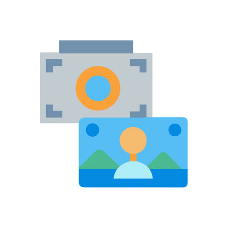 Digital camera and a scene stylized illustrationのイラスト素材