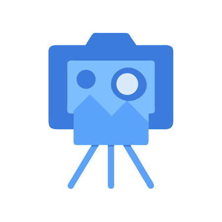 Blue easel with landscape illustration on dark backgroundのイラスト素材