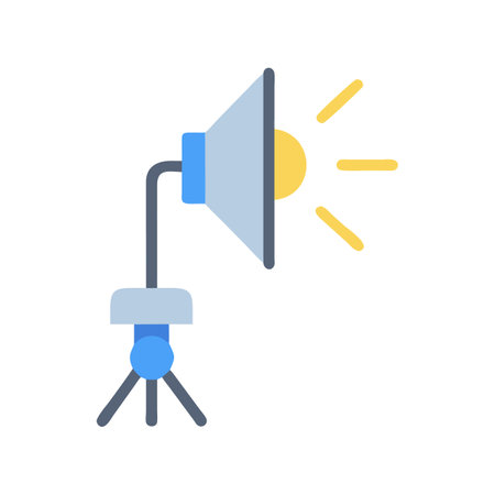 Stylized studio lighting setup icon on a black backgroundのイラスト素材