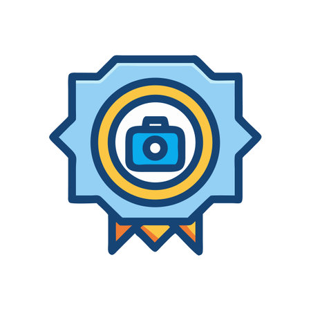 Icon of a camera inside a badge-style emblemのイラスト素材