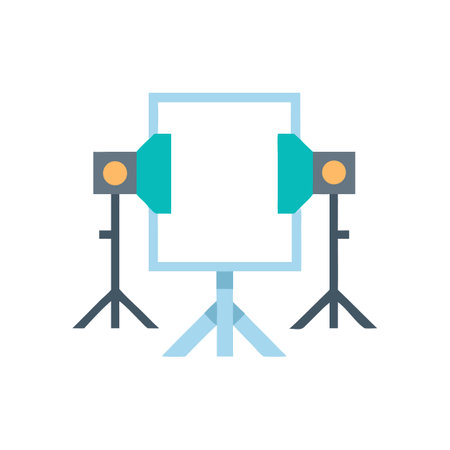 Stylized studio lighting setup against a solid black backgroundのイラスト素材