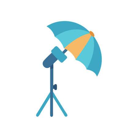 Studio lighting setup with umbrella reflector on black backgroundのイラスト素材