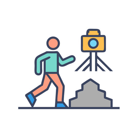 Person walking towards camera near stairs on black backgroundのイラスト素材