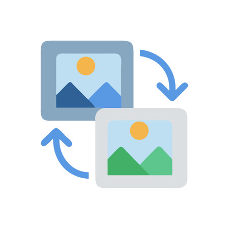 Icon showing two pictures with landscape and transfer arrowsのイラスト素材