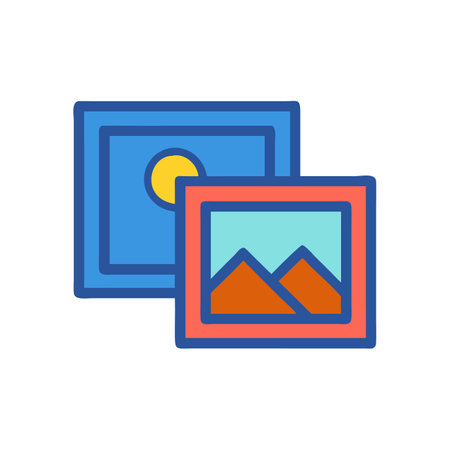 Two framed images, one sun, one landscape vector art