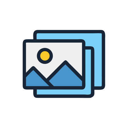 Stylized image icon of multiple photos and landscape scene
