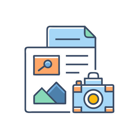 Digital asset management concept with camera and file illustration