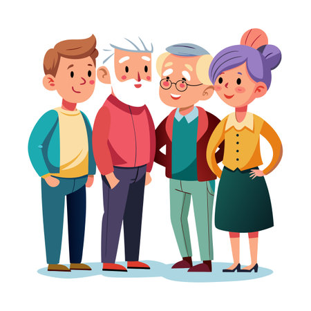 Multi generational group of friends and family smiling togetherのイラスト素材