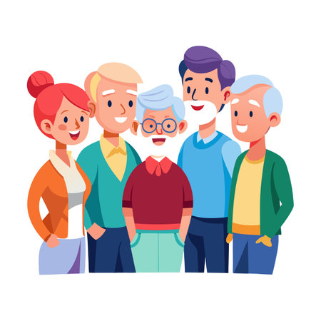 Cartoon illustration of a diverse family smiling together cheerfullyのイラスト素材