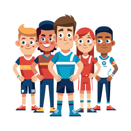 Diverse group of young sports team players standing togetherのイラスト素材