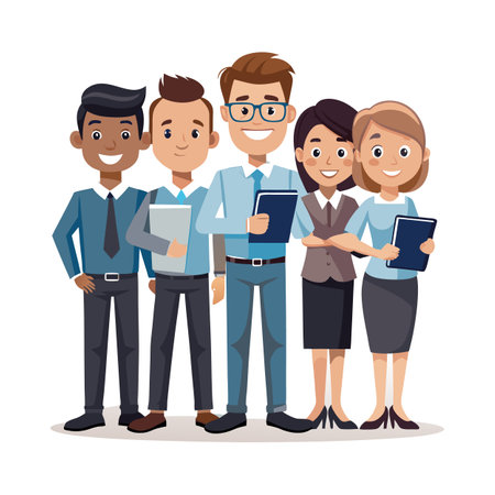 Diverse and smiling business team portrait holding files foldersのイラスト素材