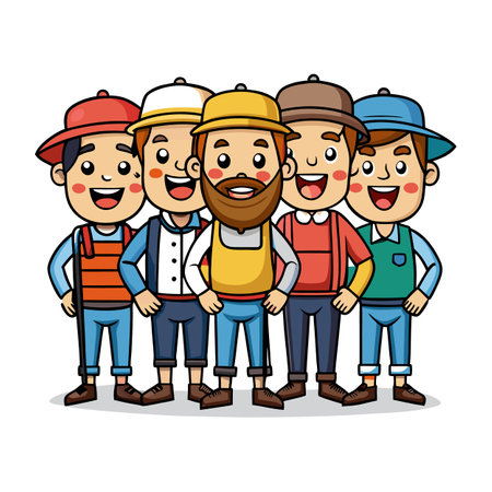 Diverse group of young men standing smiling together illustrationのイラスト素材