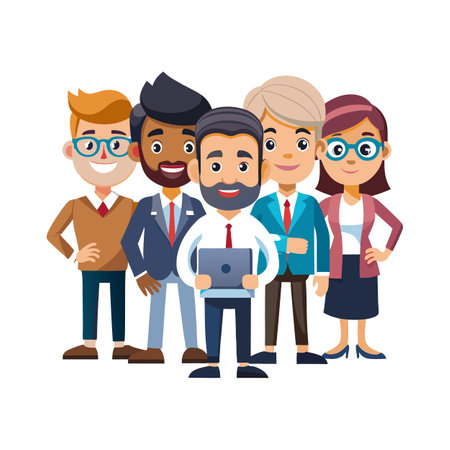 Diverse cartoon business team posing together on white backgroundのイラスト素材