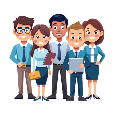 Cartoon style diverse business team posing together smilingのイラスト素材