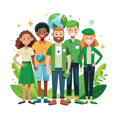 Diverse group advocates for environmental conservation and sustainable practicesのイラスト素材