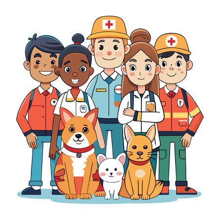 Cartoon team of medical staff with animals vector illustrationのイラスト素材