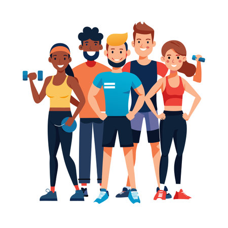 Group of people exercising and training together indoors illustrationのイラスト素材