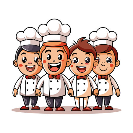 Cartoon chefs group with happy smiles in a rowのイラスト素材